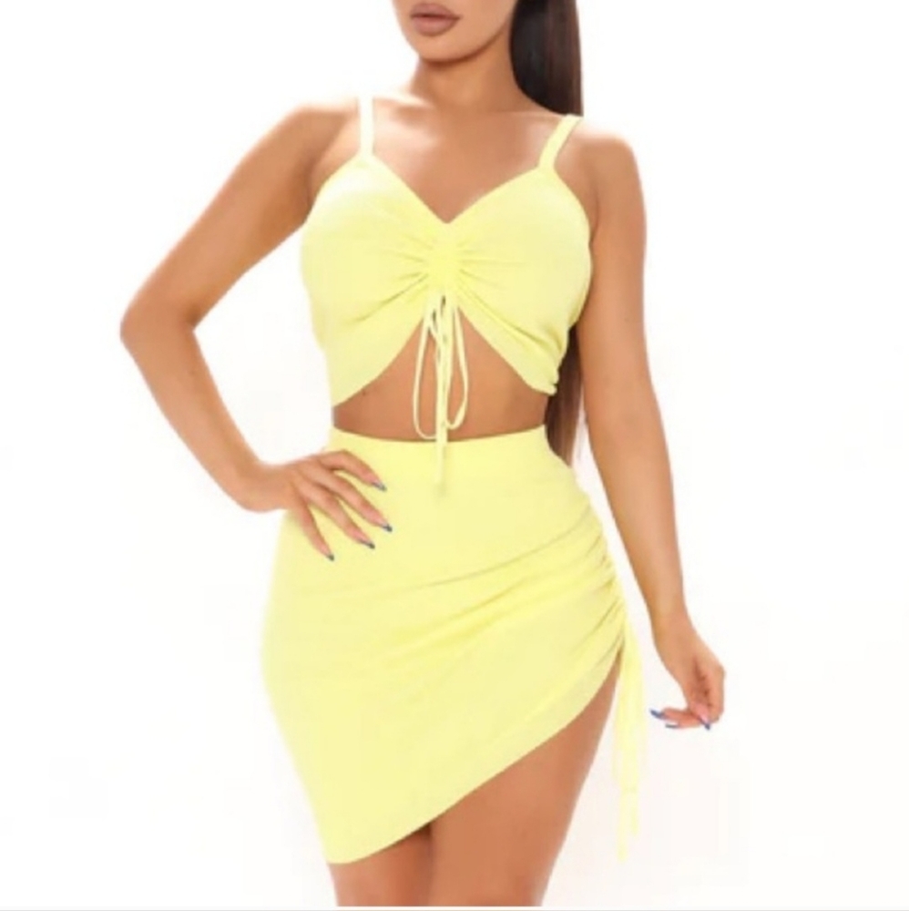 NWT Fashion Nova "Mad For Your Love" Yellow Ruched - TOP ONLY! - S